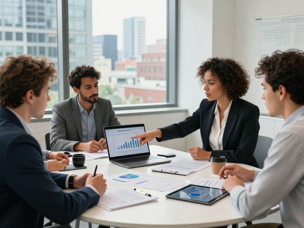 Zakelijke lening zonder jaarcijfers bespreken in een moderne kantooromgeving met ondernemers.