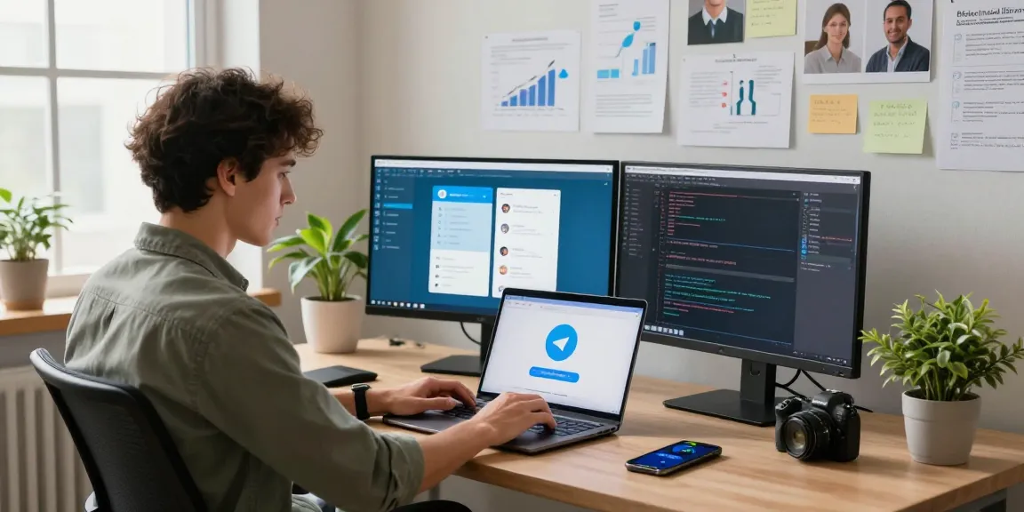 Download Telegram on a modern laptop, showcasing vibrant chats and productivity in a tech-focused workspace.