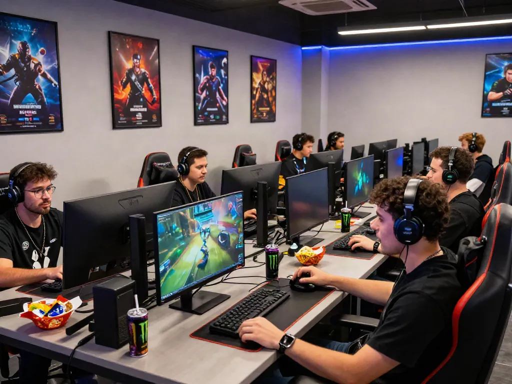 Engaged players at Manclub gaming lounge, showcasing vibrant gaming setup and atmosphere.